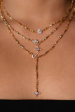 18K Real Gold Plated Diamond Cross Lariat Necklace