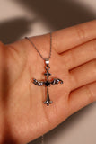 Platinum Plated Black Gem Angel Cross Necklace