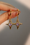 18K Real Gold Plated Blue Cross Purple Gem Star Earrings