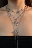 Platinum Plated Multi Diamond Cross Necklace