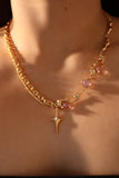 18K Real Gold Plated Purple Glitter Gem Star Necklace