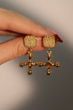 18K Gold Stainless Steel Tigerite Cross Earrings