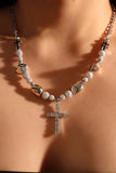 Glowing Pearl Cross Necklace