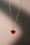 18K Real Gold Plated Red Gem Heart Necklace