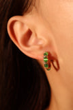 14K Real Gold Plated Green Gemstone Hoop Earrings