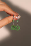 Platinum Plated Jade Hoop Dangle Earrings