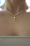 18K Real Gold Plated Pearl Cross Necklace