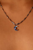 Platinum Plated Moonstone Moon Star Necklace