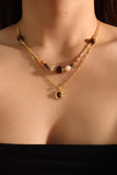 18K Real Gold Plated Tigerite Brown Gem Pendant Necklace