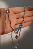 Platinum Plated Deep Blue Moonstone Dangle Necklace