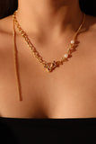 18K Real Gold Plated Pink Opal Heart Pearls Necklace