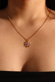 14K Real Gold Plated Purple Opal Sun Necklace