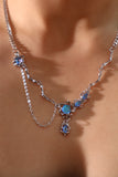 Platinum Plated Deep Blue Moonstone Dangle Necklace