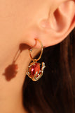 18K Real Gold Plated Red Rose Earrings