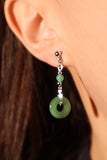 Platinum Plated Jade Hoop Dangle Earrings