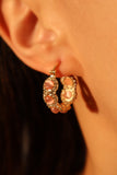 14K Real Gold Plated Pink Gem Hoop Earrings