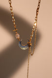 18K Real Gold Plated Moonstone Moon Star Chain Necklace