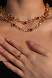 18K Real Gold Plated Multi Wearing Long Red Gem Twist Necklace (Waist Chain)