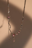 Platinum Plated  Purple Glitter Gem Dangle Necklace