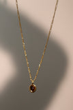 18K Real Gold Plated Tigerite Brown Gem Pendant Necklace