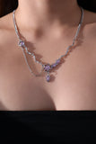 Platinum Plated  Purple Glitter Gem Dangle Necklace