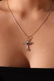 Platinum Plated Black Gem Angel Cross Necklace