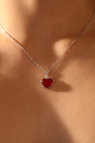 Platinum Plated Red Gem Heart Necklace