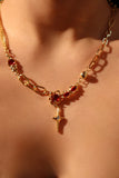 18K Real Gold Plated Red Gem Star Necklace