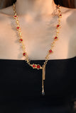 18K Real Gold Plated Multi Wearing Long Red Gem Twist Necklace (Waist Chain)