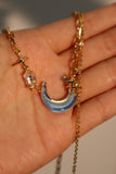 18K Real Gold Plated Moonstone Moon Star Chain Necklace