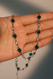 Platinum Plated Multi Green Gems Necklace