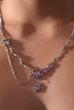 Platinum Plated  Purple Glitter Gem Dangle Necklace