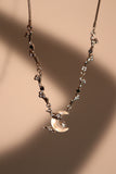 Platinum Plated Black Gem Natural Shell Moon Necklace