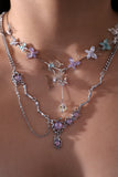 Platinum Plated  Purple Glitter Gem Dangle Necklace