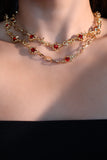 18K Real Gold Plated Multi Wearing Long Red Gem Twist Necklace (Waist Chain)