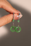 Platinum Plated Jade Hoop Dangle Earrings