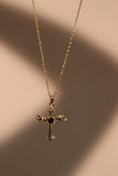 14K Real Gold Plated Black Gem Angel Cross Necklace