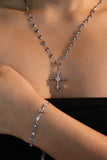 Platinum Plated Diamond Cross of Hearts Necklace