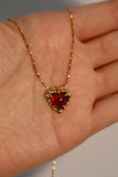 18K Real Gold Plated Natural Red Carnelian Heart Necklace