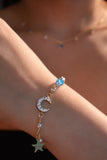 14K Real Gold Plated Moon Star Pearl Bracelet