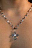 Platinum Plated Diamond Cross of Hearts Necklace