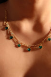 14K Real Gold Plated Double Layer Green Heart Necklace