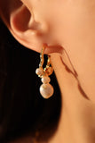 18K Real Gold Foil Pearl Hoop Earrings