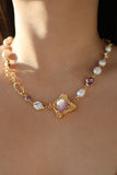 18K Real Gold Plated Natural Amethyst Diamonds Necklace