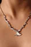 Platinum Plated Black Gem Natural Shell Moon Necklace