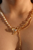 18K Real Gold Plated Moonstone Heart Pearls Necklace