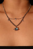 Platinum Plated Moonstone Saturn Star Necklace