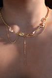 18K Real Gold Plated Jade Pearls Chain Necklace