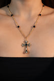 18K Real Gold Plated Black Gem Cross Necklace