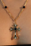 18K Real Gold Plated Black Gem Cross Necklace